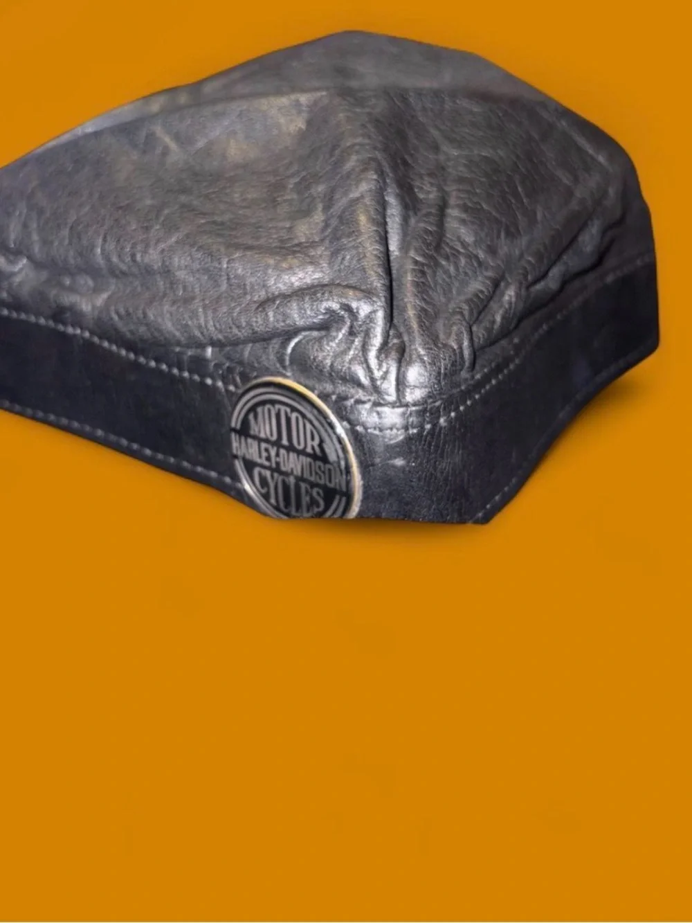 Harley-Davidson Black Leather Cap with Metal Emblem